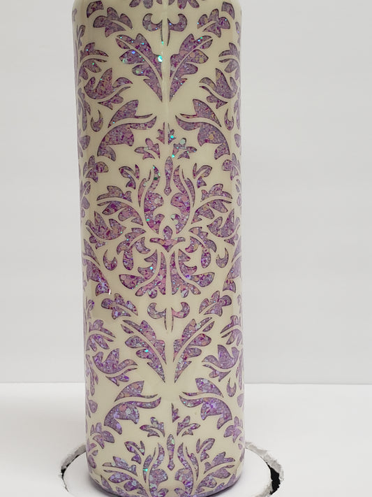 30oz Epoxy Tumbler Lavender and cream damask