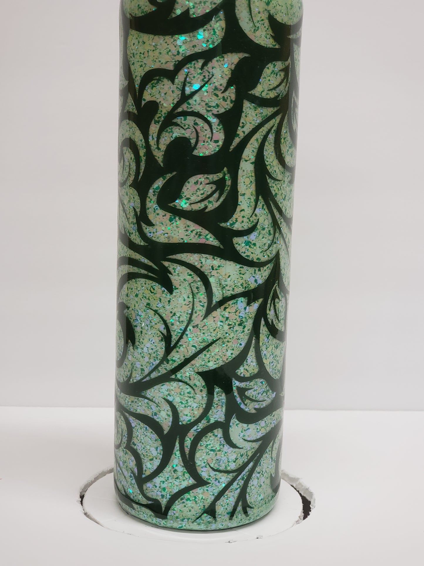 30oz Epoxy Tumbler Green Damask
