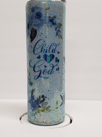 30oz Epoxy Tumbler Blue Child of God floral