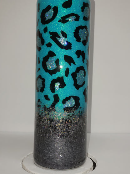 30oz turquoise, silver and black leopard print tumbler