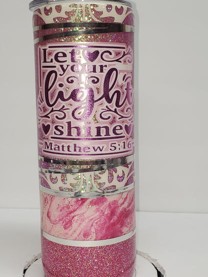 20oz Magenta "Let your light shine Matthew 5:16" Tuxedo Style tumbler