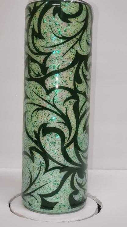 30oz Epoxy Tumbler Green Damask