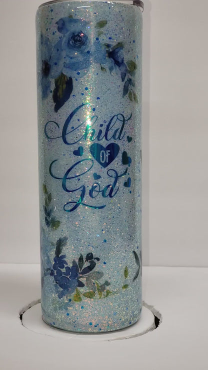 30oz Epoxy Tumbler Blue Child of God floral